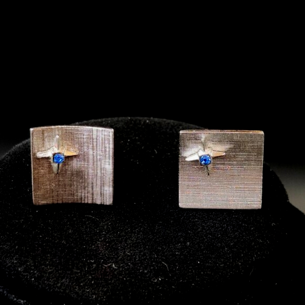 Anson Silver Toned w Four Point Star & Blue Glass Stone